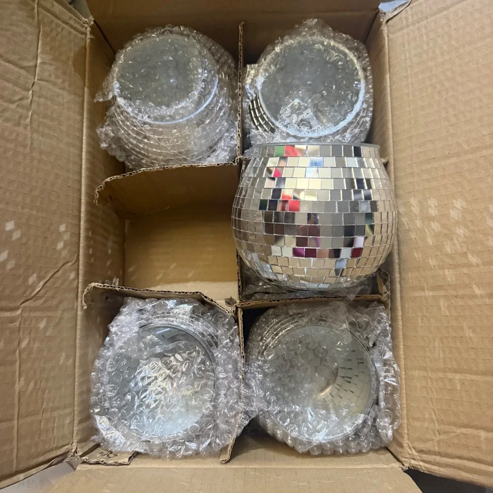 NWT 6 Pc Silver Disco Ball Mirror Vases Planters Wedding Centerpieces 4